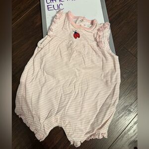 Pink Striped Baby Romper with Ladybug